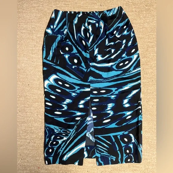 DVF Diane Von Furstenberg Midi Skirt Size 10 Blue Abstract Print - Picture 2 of 7
